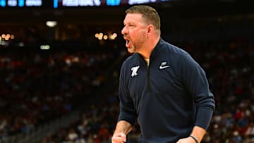 Mar 21, 2025; Milwaukee, WI, USA; Mississippi Rebels head coach Chris Beard during the first half of a first round NCAA men’s tournament game against the North Carolina Tar Heels at Fiserv Forum. Mandatory Credit: Benny Sieu-Imagn Images