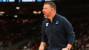 Mar 21, 2025; Milwaukee, WI, USA; Mississippi Rebels head coach Chris Beard during the first half of a first round NCAA men’s tournament game against the North Carolina Tar Heels at Fiserv Forum. Mandatory Credit: Benny Sieu-Imagn Images