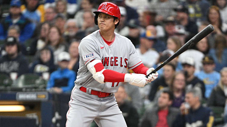 Apr 30, 2023; Milwaukee, Wisconsin, USA; Los Angeles Angels designated hitter Shohei Ohtani (17) up