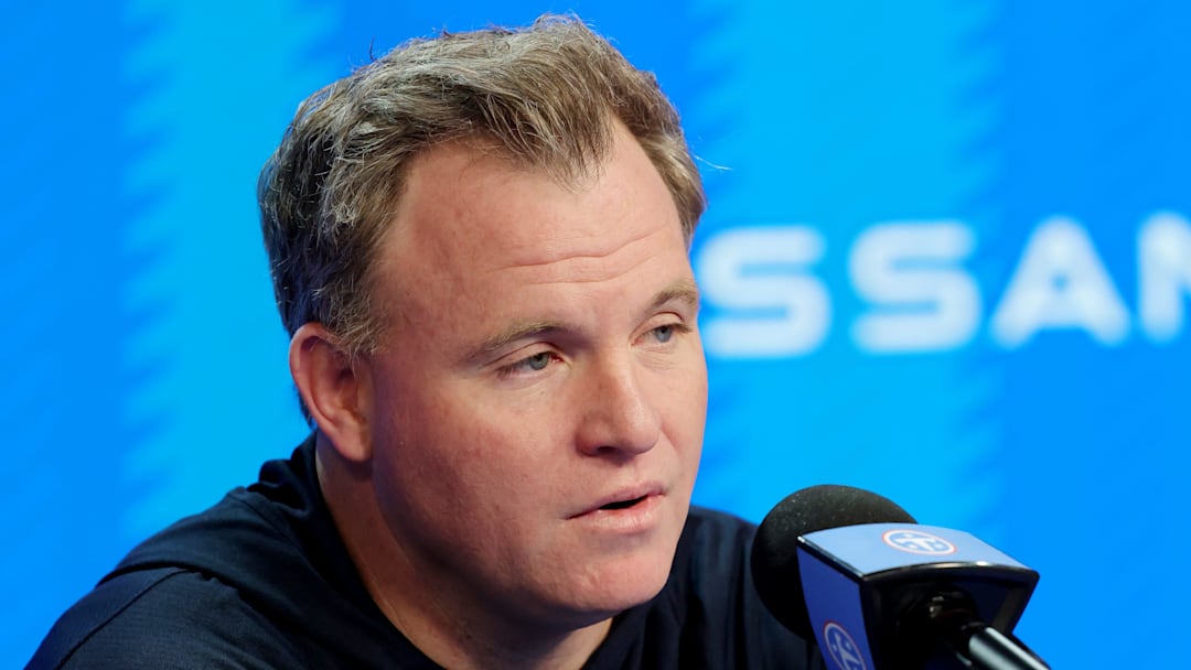 Titans general manager Mike Borgonzi speaks to members of the media during a pre NFL draft press conference held at the Titans practice facility Thursday, April 16, 2026.