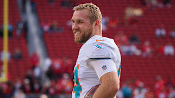 Dec 4, 2022; Santa Clara, California, USA; Miami Dolphins longsnapper Blake Ferguson (44) warms up before the game against the San Francisco 49ers at Levi's Stadium. Mandatory Credit: Kelley L Cox-Imagn Images