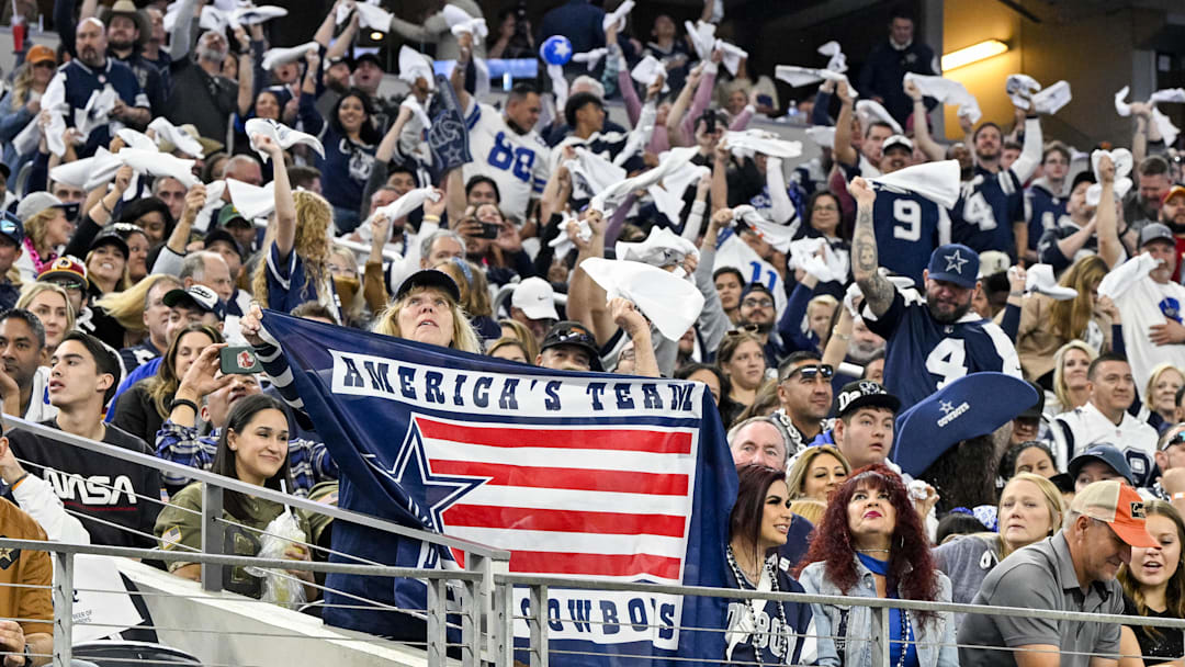 Nov 23, 2023; Arlington, Texas, USA; A view of the Dallas Cowboys fans during the game between the Dallas Cowboys and the Washington Commanders  at AT&T Stadium. Mandatory Credit: Jerome Miron-Imagn Images