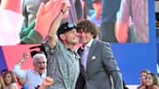 Ian Ritchie celebrates after his son, JR Ritchie, was selected by the Atlanta Braves as the 35th pick of the MLB draft at XBox Plaza at LA Live. 