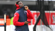 Aug 19, 2022; Inglewood, California, USA; Houston Texans safety Jacobi Francis (38) warms up before the game against the Los Angeles Rams at SoFi Stadium.