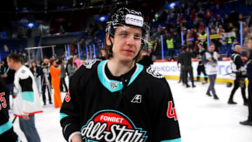 Maxim Shabanov (49), a player of the Div. Kharlamova hockey...