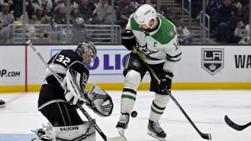 Jan 19, 2023; Los Angeles, California, USA; Dallas Stars left wing Mason Marchment (27) jumps out of