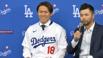 Dec 27, 2023; Los Angeles, CA, USA; Los Angeles Dodgers starting pitcher Yoshinobu Yamamoto (18)