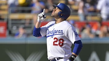 Sep 24, 2023; Los Angeles, California, USA;  Los Angeles Dodgers designated hitter J.D. Martinez