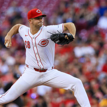 Jun 24, 2024; Cincinnati, Ohio, USA; Cincinnati Reds starting pitcher Carson Spiers (68) pitches against the Pittsburgh Pirates in the first inning at Great American Ball Park. Mandatory Credit: Katie Stratman-USA TODAY Sports