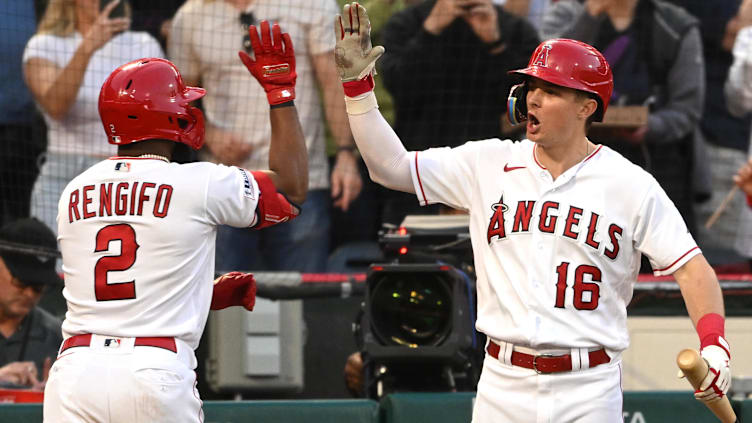 Jun 7, 2023; Anaheim, California, USA; Los Angeles Angels second baseman Luis Rengifo (2) is