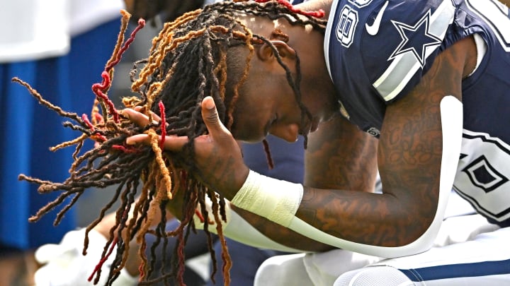 Inglewood, California, USA; Dallas Cowboys wide receiver CeeDee Lamb (88) sits on the bench before the start of the game against the Los Angeles Rams at SoFi Stadium. 