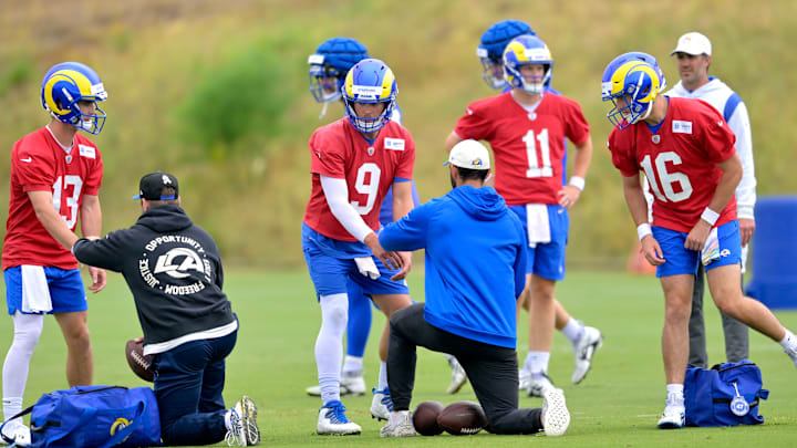 Los Angeles Rams Offseason Workout Stetson Bennett, Brett Rypien, Matthew Stafford, Dresser Winn