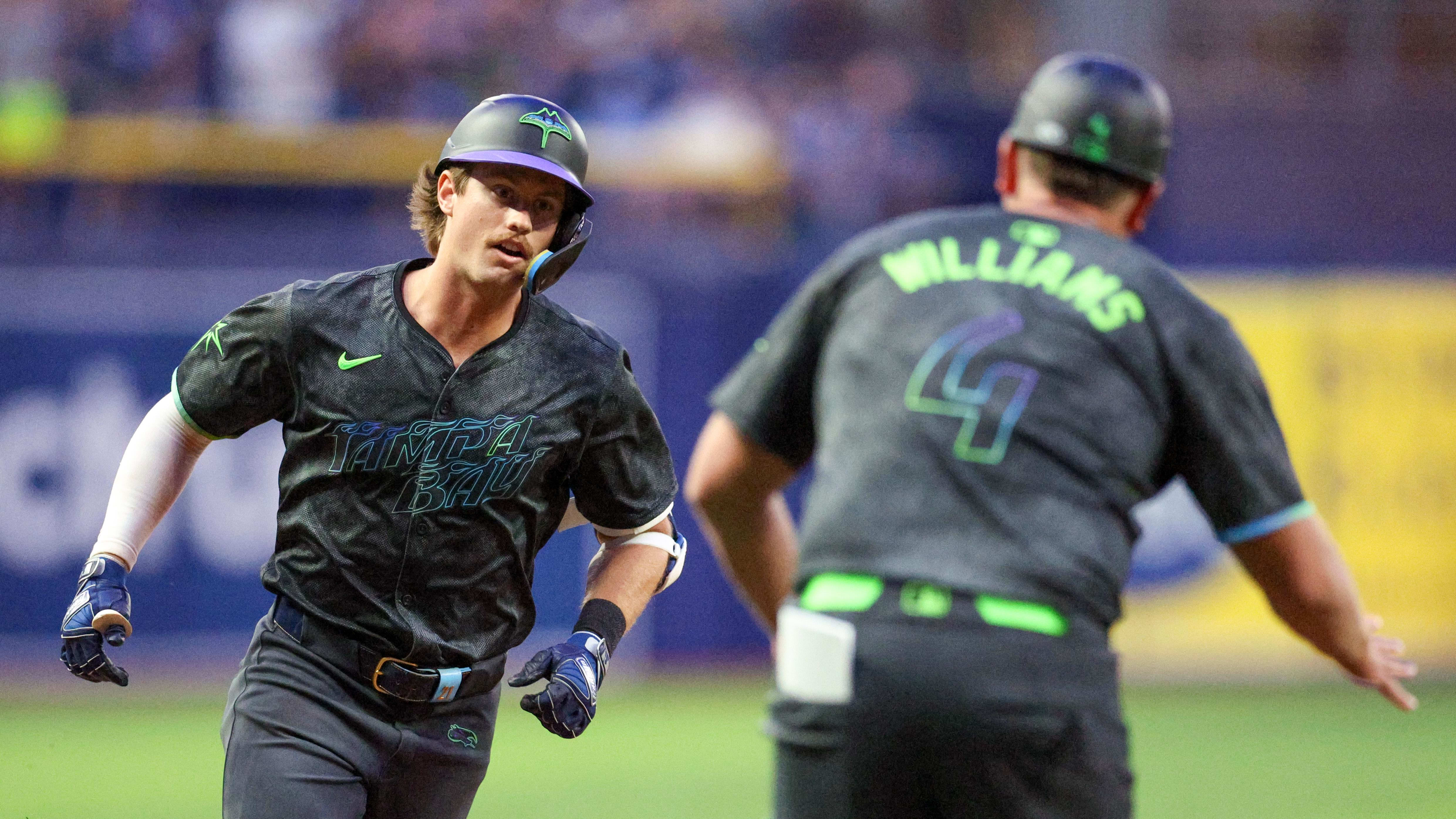 Tampa Bay Rays outfielder Jonny DeLuca (21) rounds third after his first home run of the season on Monday. 