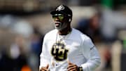 Apr 19, 2025; Boulder, CO, USA; Colorado Buffaloes head coach Deion Sanders before the spring game at Folsom Field. Mandatory Credit: Isaiah J. Downing-Imagn Images