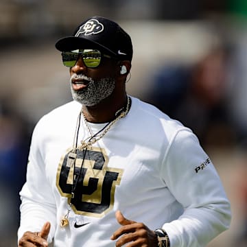 Apr 19, 2025; Boulder, CO, USA; Colorado Buffaloes head coach Deion Sanders before the spring game at Folsom Field. Mandatory Credit: Isaiah J. Downing-Imagn Images
