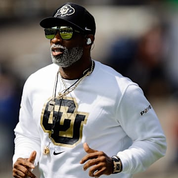 Apr 19, 2025; Boulder, CO, USA; Colorado Buffaloes head coach Deion Sanders before the spring game at Folsom Field. Mandatory Credit: Isaiah J. Downing-Imagn Images