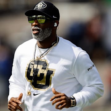 Apr 19, 2025; Boulder, CO, USA; Colorado Buffaloes head coach Deion Sanders before the spring game at Folsom Field. Mandatory Credit: Isaiah J. Downing-Imagn Images