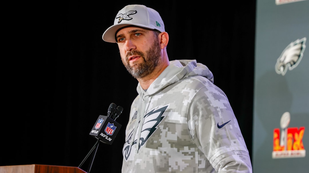 Feb 6, 2025; New Orleans, LA, USA;  Philadelphia Eagles head coach Nick Sirianni during a press conference in advance of Super Bowl LIX at New Orleans Marriott. Mandatory Credit: Stephen Lew-Imagn Images