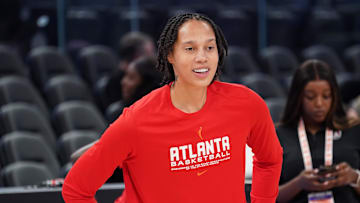 Aug 17, 2025; San Francisco, California, USA;  Atlanta Dream center Brittney Griner (42) warms up before the game against the Golden State Valkyries at Chase Center. Mandatory Credit: David Gonzales-Imagn Images