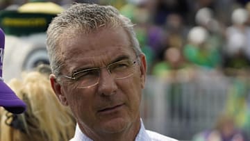 Former Ohio State Coach Urban Meyer on the sideline during the first half of a game between the Northwestern Wildcats and the Oregon Ducks at Northwestern Medicine Field at Martin Stadium.