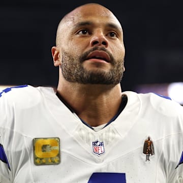 Dallas Cowboys quarterback Dak Prescott looks on before the game against the Arizona Cardinals.