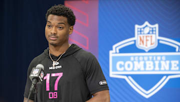 Michigan defensive back Will Johnson (DB17) during the 2025 NFL Combine at Lucas Oil Stadium.