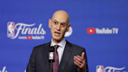 Jun 5, 2025; Oklahoma City, Oklahoma, USA; NBA commissioner Adam Silver speaks to the media before game one between the Oklahoma City Thunder and the Indiana Pacers in the 2025 NBA Finals at Paycom Center. Mandatory Credit: Alonzo Adams-Imagn Images