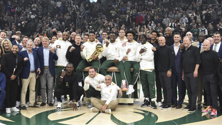 Oct 19, 2021; Milwaukee, Wisconsin, USA; The Milwaukee Bucks held their NBA championship ring ceremony before their game with Brooklyn Nets at Fiserv Forum. Mandatory Credit: Michael McLoone-USA TODAY Sports