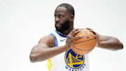 Sep 29, 2025; San Francisco, CA, USA; Golden State Warriors forward Draymond Green (23) holds onto the ball during Media Day at the Chase Center.