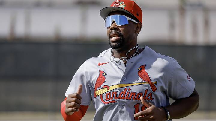 Feb 16, 2026; Jupiter, FL, USA;  St. Louis Cardinals right fielder Jordan Walker (18) runs sprints during spring training workouts at Roger Dean Stadium. Mandatory Credit: Reinhold Matay-Imagn Images