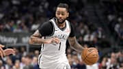 Brooklyn Nets guard D'Angelo Russell in action during the game between the Dallas Mavericks.