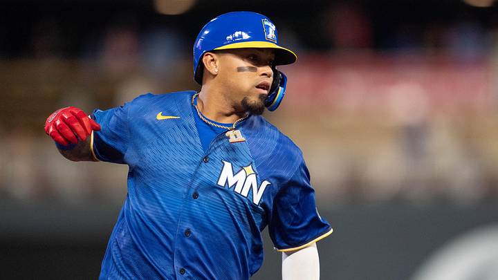 Jun 5, 2026; Minneapolis, Minnesota, USA; Minnesota Twins shortstop Orlando Arcia (11) watches the play as he arrives at third base against the Kansas City Royals in the sixth inning at Target Field. Mandatory Credit: Matt Blewett-Imagn Images
