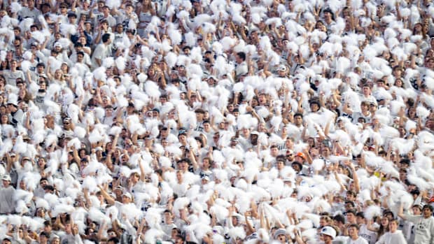 Penn State Nittany Lions fans in stands during whiteout