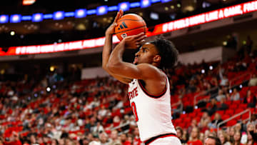 North Carolina State Wolfpack guard Mike James (0) shoots a three pointer during the first half of the game against the William & Mary Tribe at Lenovo Center.