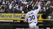 Chicago White Sox designated hitter Tim Elko (30) rounds the bases after hitting a three-run home run against the Miami Marlins at Rate Field. 