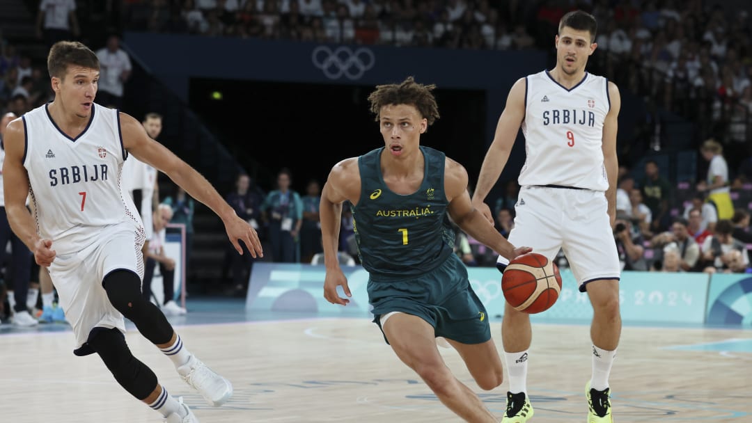 Teammate Bogdan Bogdanovic defending Daniels in the Olympic Quarterfinals. 