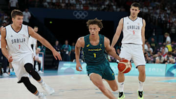 Teammate Bogdan Bogdanovic defending Daniels in the Olympic Quarterfinals. 