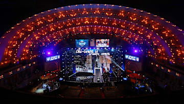 Apr 28, 2016; Chicago, IL, USA;  A general view of the stage and podium before the 2016 NFL Draft at the Auditorium Theatre. Mandatory Credit: Jerry Lai-Imagn Images