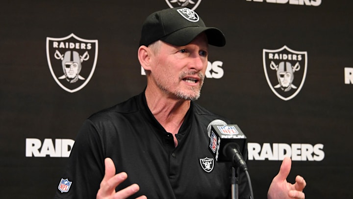 Apr 11, 2019, Alameda, CA, USA; Oakland Raiders general manager Mike Mayock speaks at a press conference at the Raiders practice facility prior to the 2019 NFL Draft. 