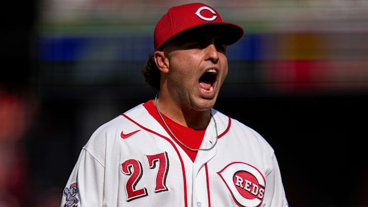 Cincinnati Reds first baseman Sal Stewart (27) celebrates