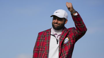Apr 22, 2024; Hilton Head, South Carolina, USA; Scottie Scheffler acknowledges fans while he holds