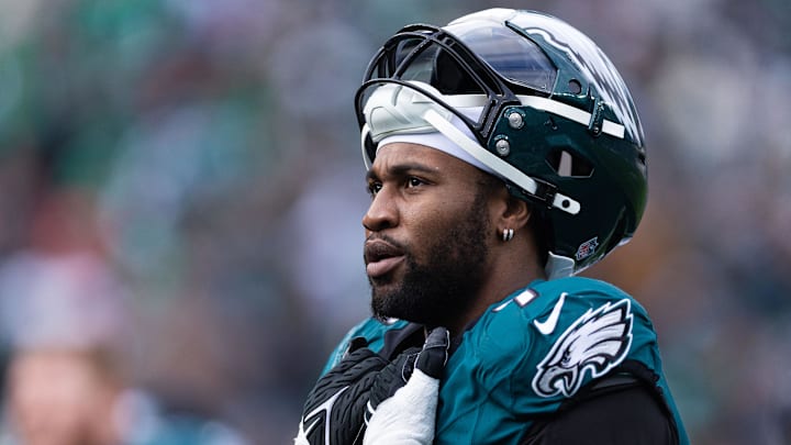 Philadelphia Eagles linebacker Haason Reddick looks on to the field. Philadelphia Eagles linebacker Haason Reddick looks on to the field.