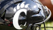 Oct 3, 2020; Cincinnati, OH, USA; Cincinnati Bearcats helmet during the game between the Cincinnati Bearcats and the South Florida Bulls at Nippert Stadium. Mandatory Credit: Joseph Maiorana-Imagn Images