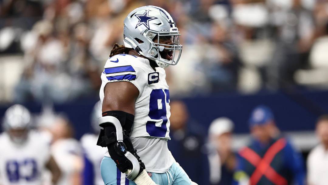 Sep 14, 2025; Arlington, Texas, USA; Dallas Cowboys defensive tackle Osa Odighizuwa (97) reacts after a play against the New York Giants during the second quarter at AT&T Stadium. Mandatory Credit: Kevin Jairaj-Imagn Images Sep 14, 2025; Arlington, Texas, USA; Dallas Cowboys defensive tackle Osa Odighizuwa (97) reacts after a play against the New York Giants during the second quarter at AT&T Stadium. Mandatory Credit: Kevin Jairaj-Imagn Images