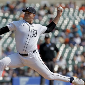 Sep 12, 2024; Detroit, Michigan, USA;  Detroit Tigers pitcher Tarik Skubal (29) pitches in the first inning against the Colorado Rockies at Comerica Park.