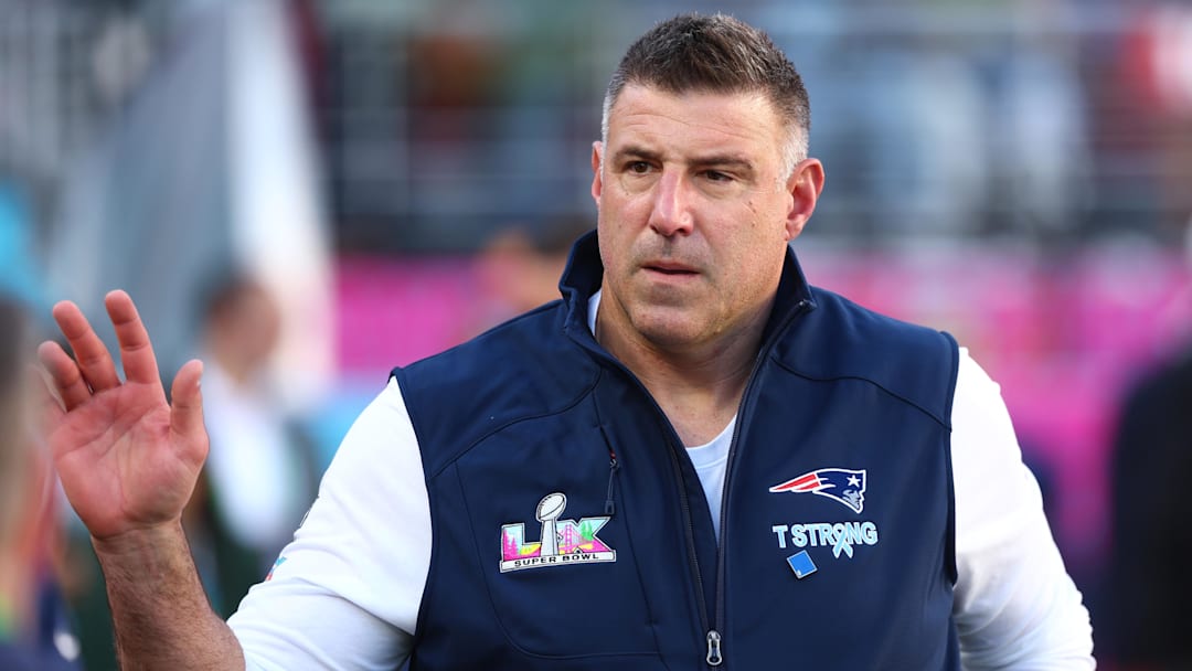 Feb 8, 2026; Santa Clara, CA, USA; New England Patriots head coach Mike Vrabel walks on field before Super Bowl LX against the Seattle Seahawks at Levi's Stadium. Mandatory Credit: Mark J. Rebilas-Imagn Images