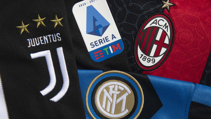 The Serie A Logo with the Badges of Juventus, Inter Milan and AC Milan