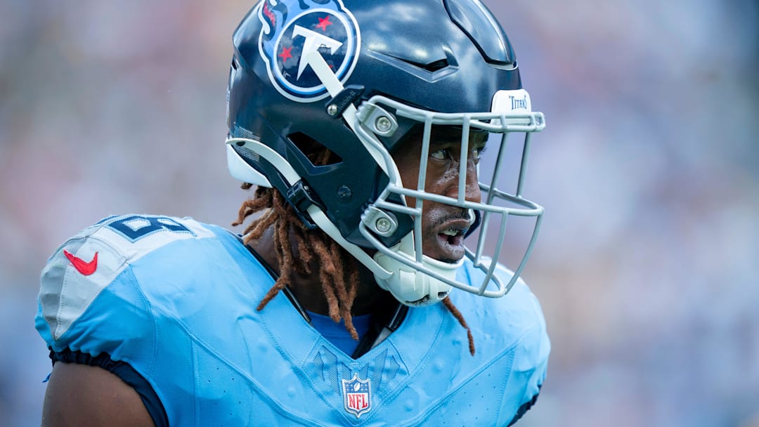 Tennessee Titans cornerback L'Jarius Sneed (38) heads off the field after a goal-line stop against the p/ during their game at Nissan Stadium in Nashville, Tenn., Sunday, Sept. 22, 2024.