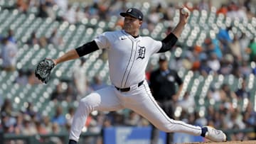 Sep 12, 2024; Detroit, Michigan, USA;  Detroit Tigers pitcher Tarik Skubal (29) pitches in the first inning against the Colorado Rockies at Comerica Park. 