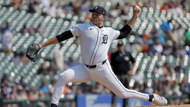 Sep 12, 2024; Detroit, Michigan, USA;  Detroit Tigers pitcher Tarik Skubal (29) pitches in the first inning against the Colorado Rockies at Comerica Park. 